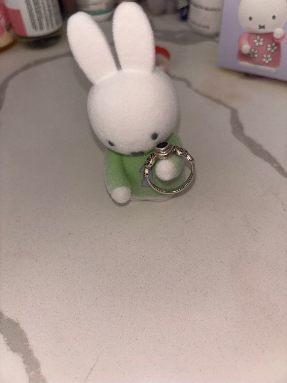 miffy White Plush Bunny Figure with Green Outfit